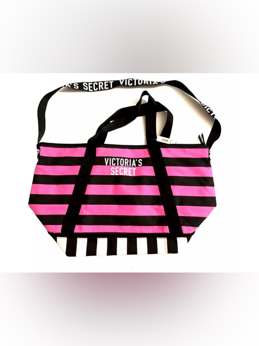 Victoria's Secret Pink and Black Striped Tote Bag